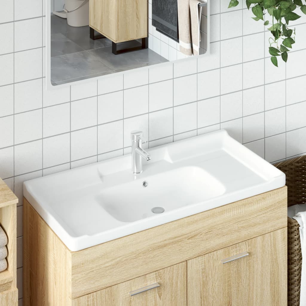 Bathroom Sink White Rectangular Ceramic