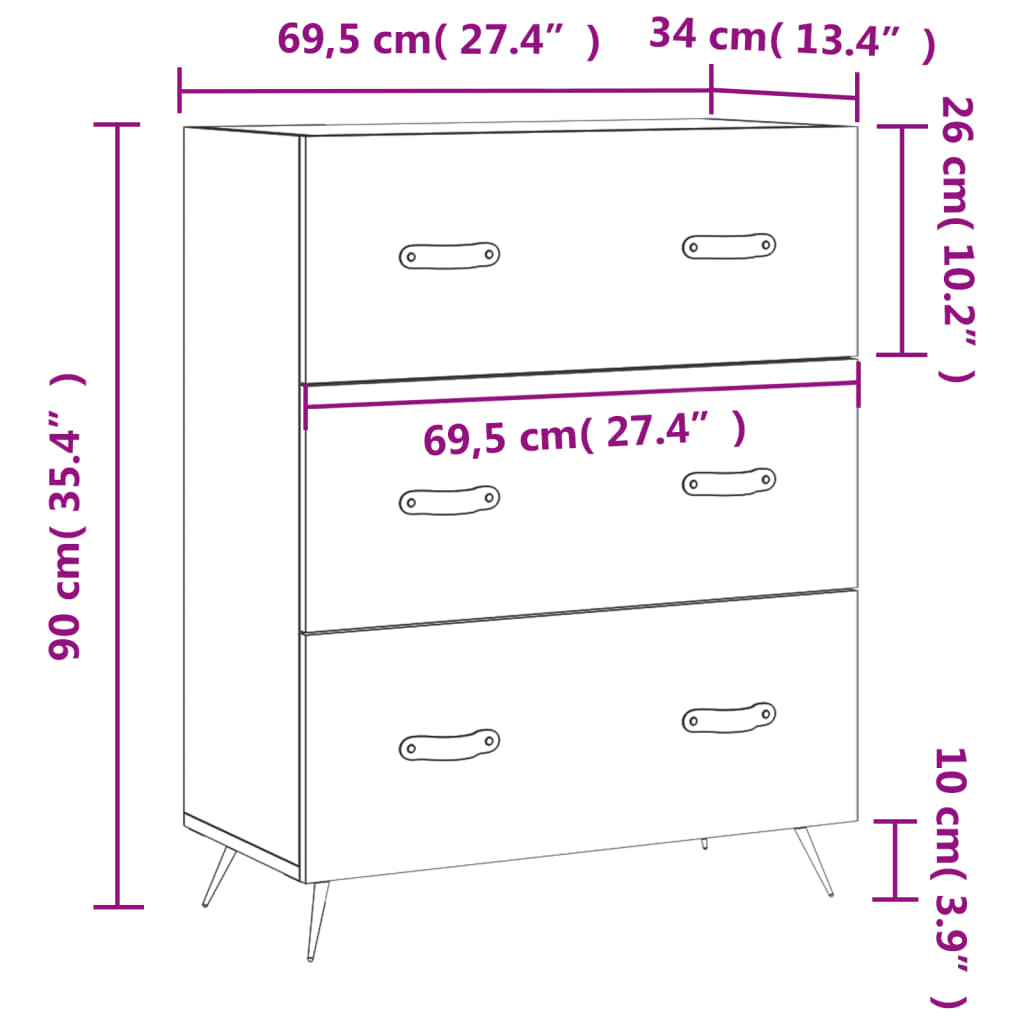 Chest Of Drawers 69.5X34X90 Cm Engineered Wood
