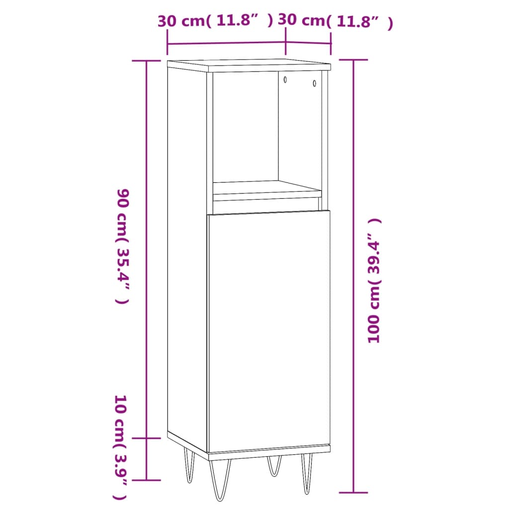 Bathroom Cabinet 30X30X100 Cm Engineered Wood