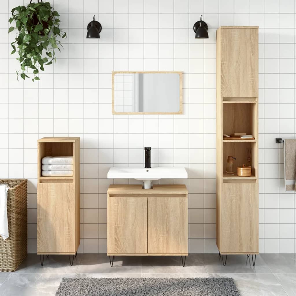 3 Piece Bathroom Cabinet Set Engineered Wood