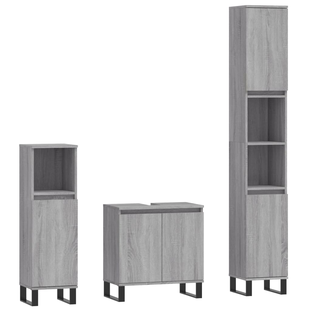 3 Piece Bathroom Cabinet Set Engineered Wood