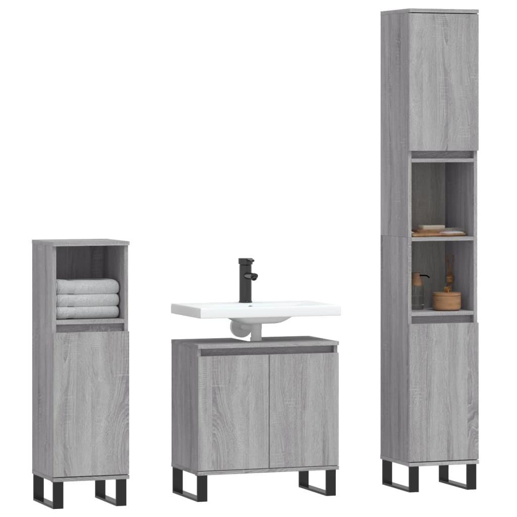 3 Piece Bathroom Cabinet Set Engineered Wood