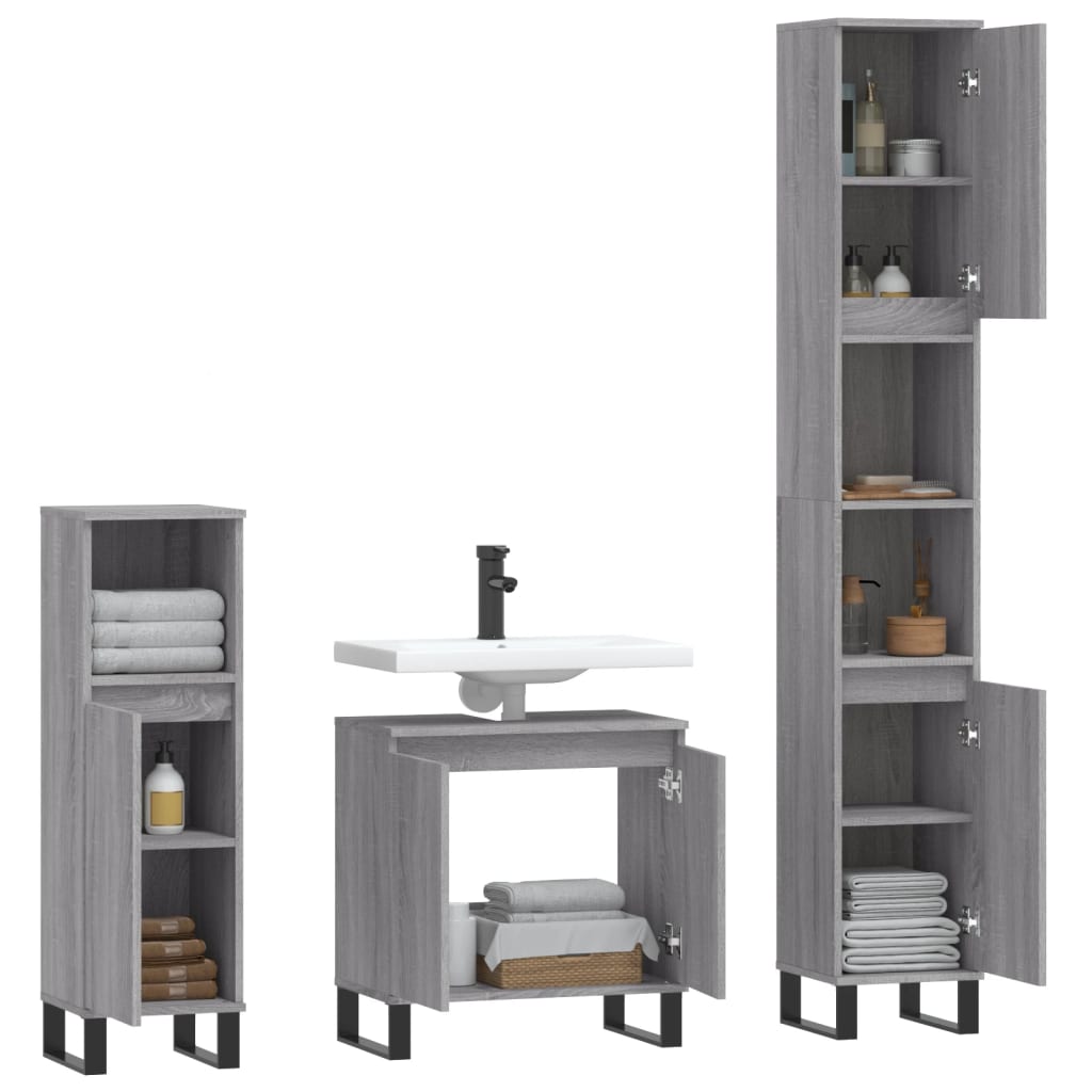 3 Piece Bathroom Cabinet Set Engineered Wood
