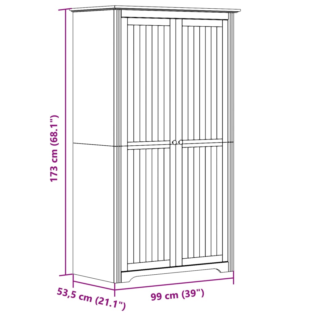 Wardrobe Bodo 101X52X176.5 Cm Solid Wood Pine