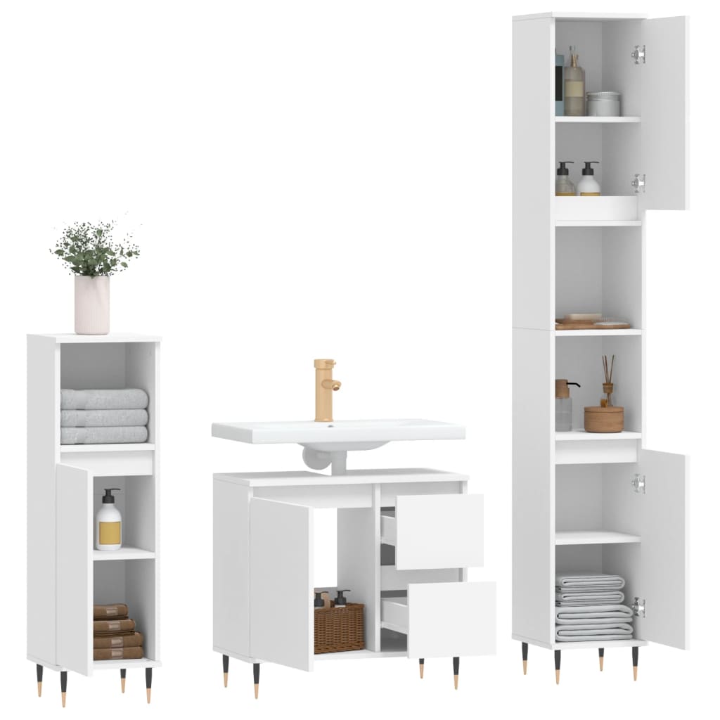 3 Piece Bathroom Furniture Set Engineered Wood