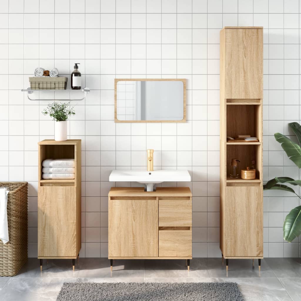 3 Piece Bathroom Furniture Set Engineered Wood