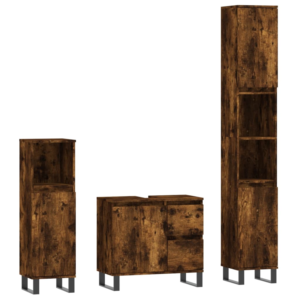 3 Piece Bathroom Furniture Set Engineered Wood