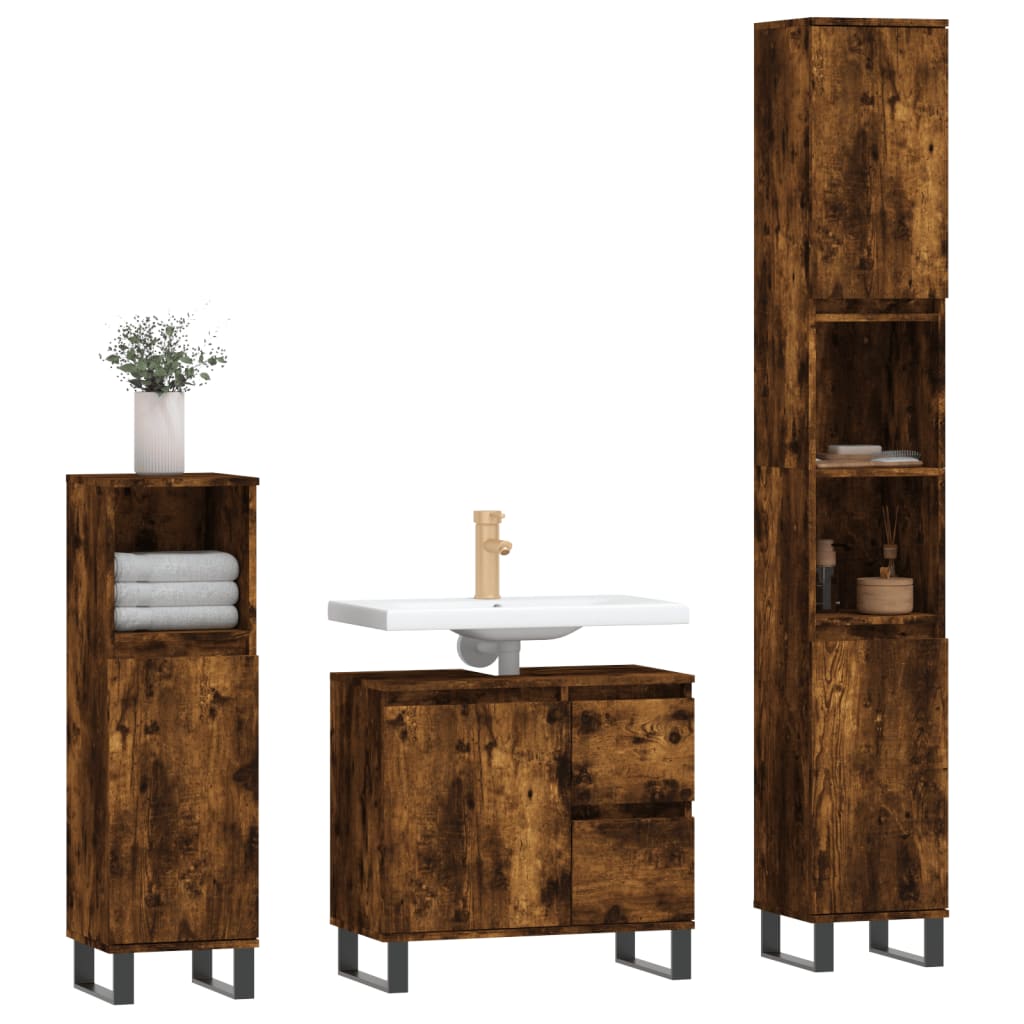 3 Piece Bathroom Furniture Set Engineered Wood