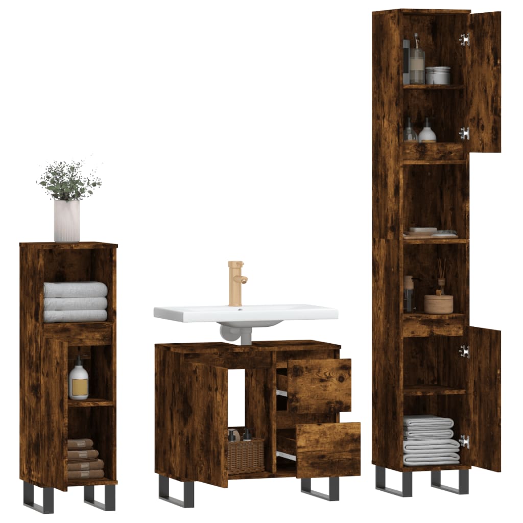 3 Piece Bathroom Furniture Set Engineered Wood