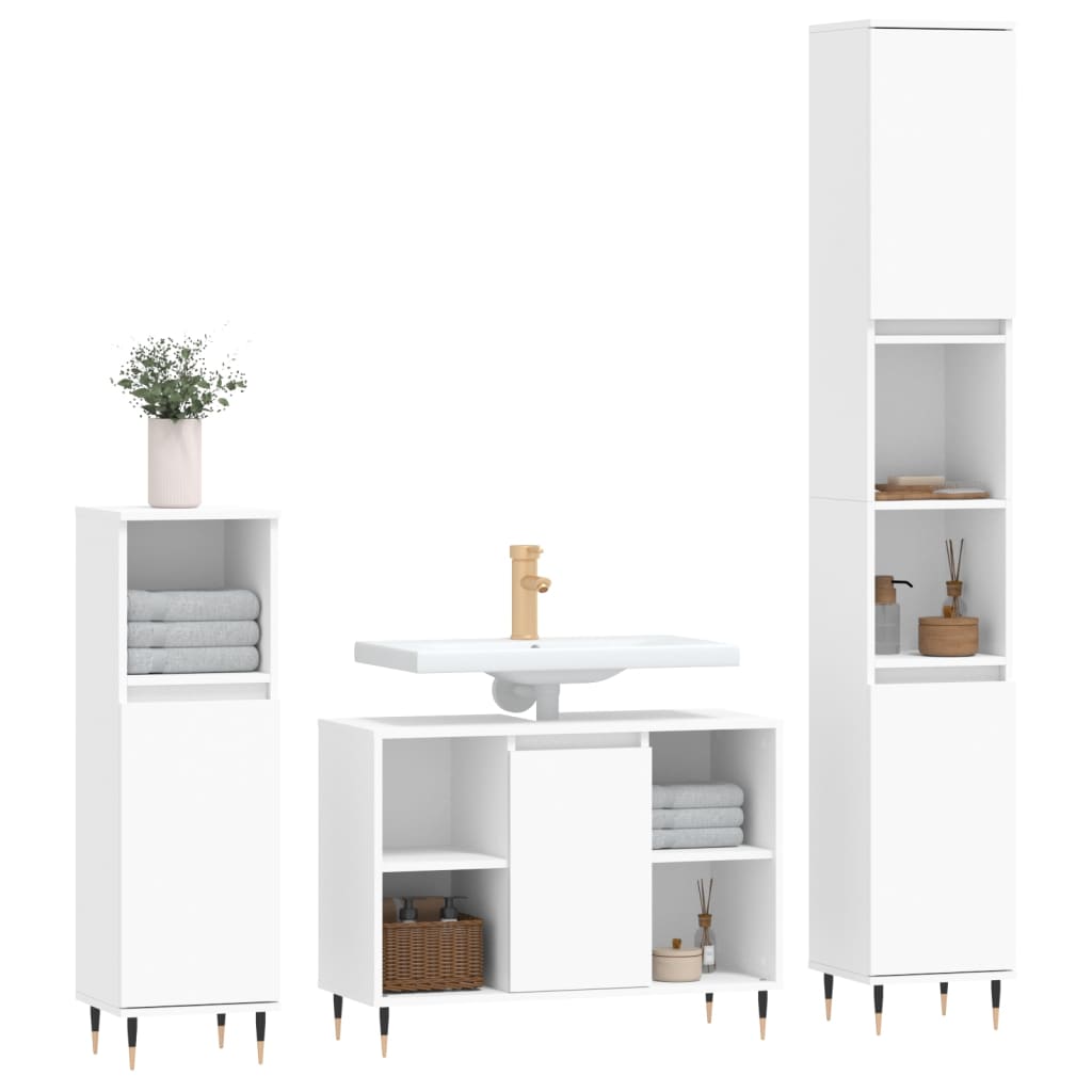 3 Piece Bathroom Furniture Set Engineered Wood