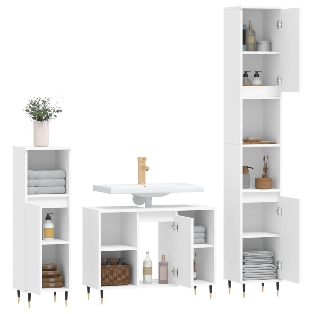 3 Piece Bathroom Furniture Set Engineered Wood