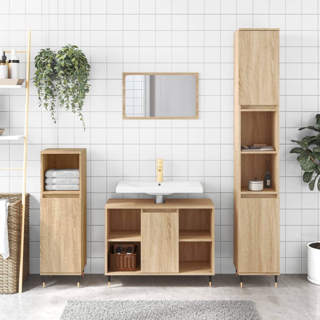 3 Piece Bathroom Furniture Set Engineered Wood