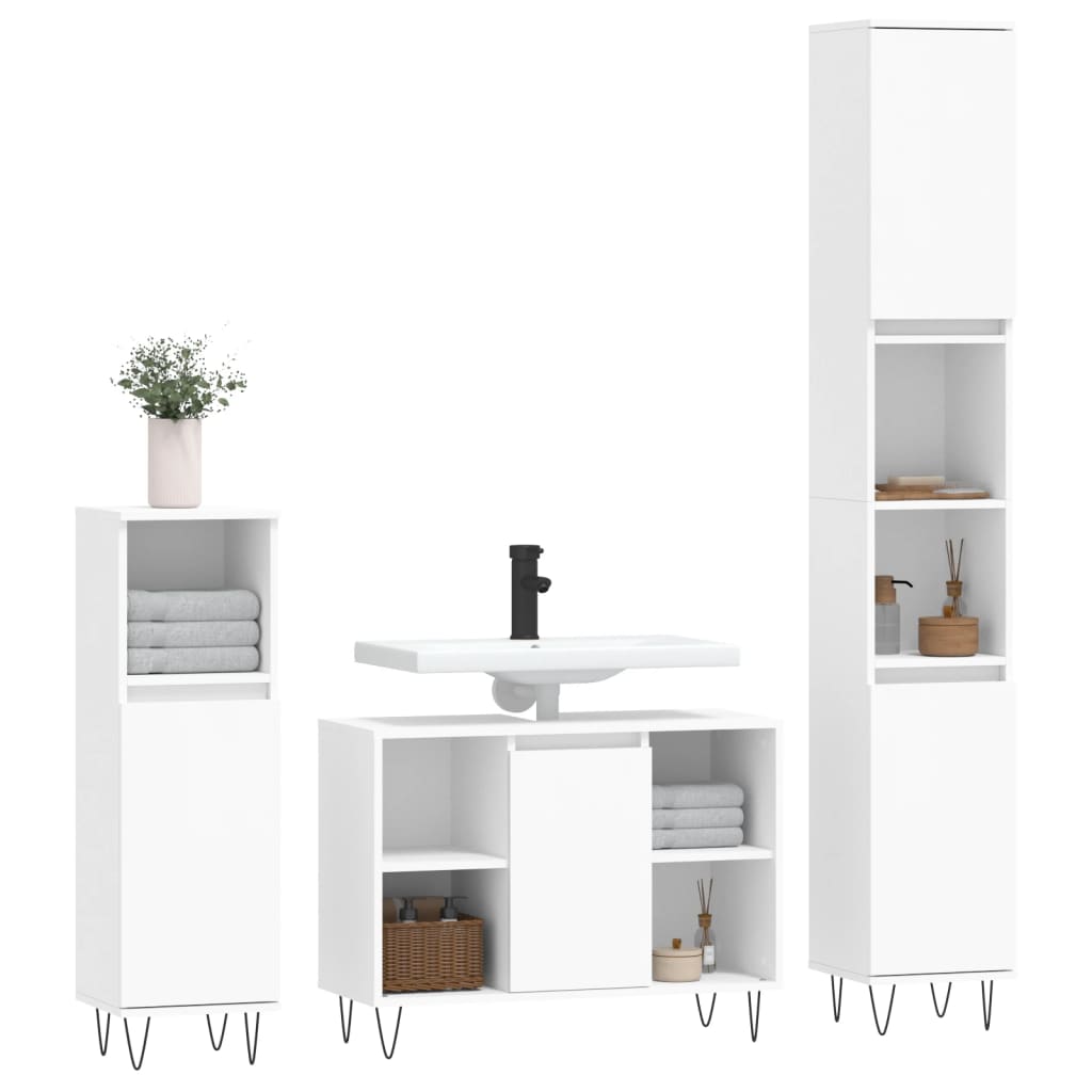 3 Piece Bathroom Furniture Set Engineered Wood