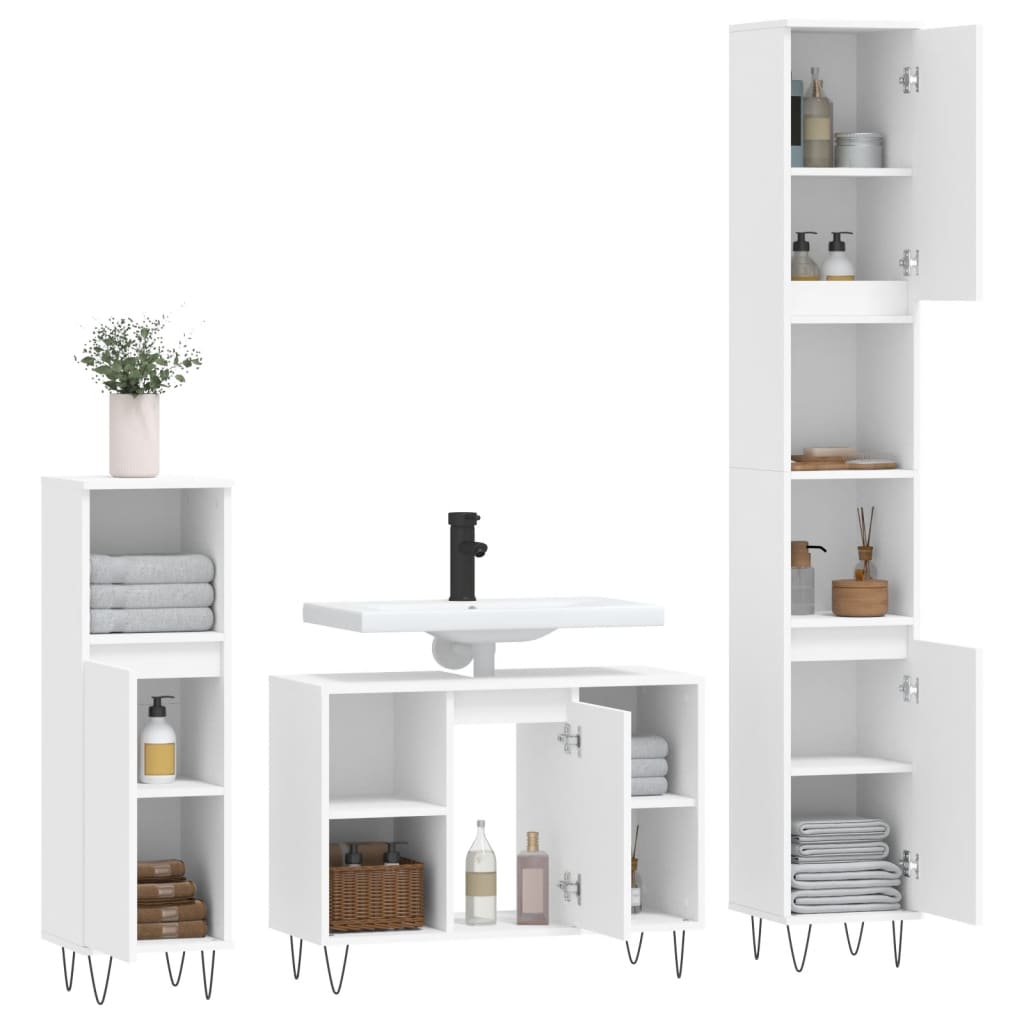 3 Piece Bathroom Furniture Set Engineered Wood