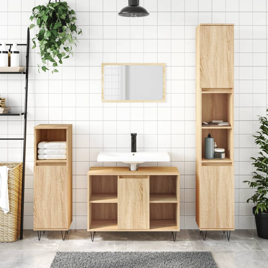 3 Piece Bathroom Furniture Set Engineered Wood