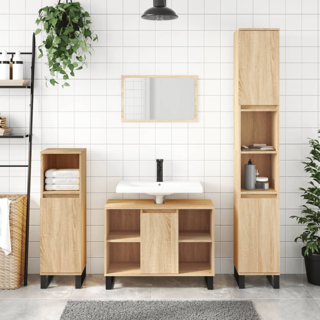 3 Piece Bathroom Furniture Set Engineered Wood