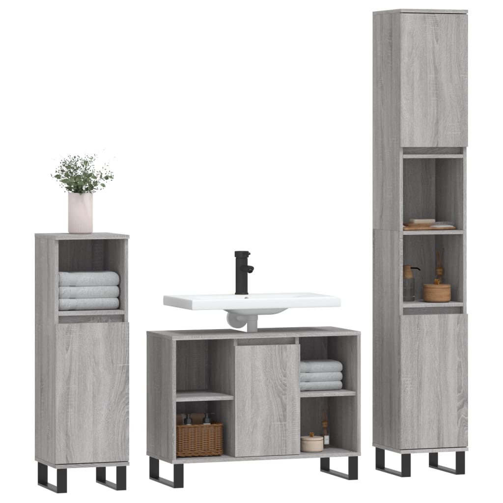 3 Piece Bathroom Furniture Set Engineered Wood