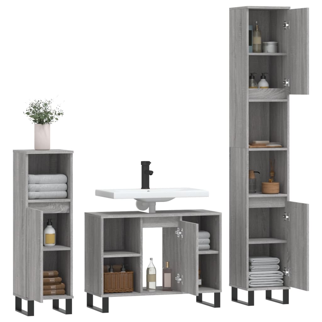 3 Piece Bathroom Furniture Set Engineered Wood