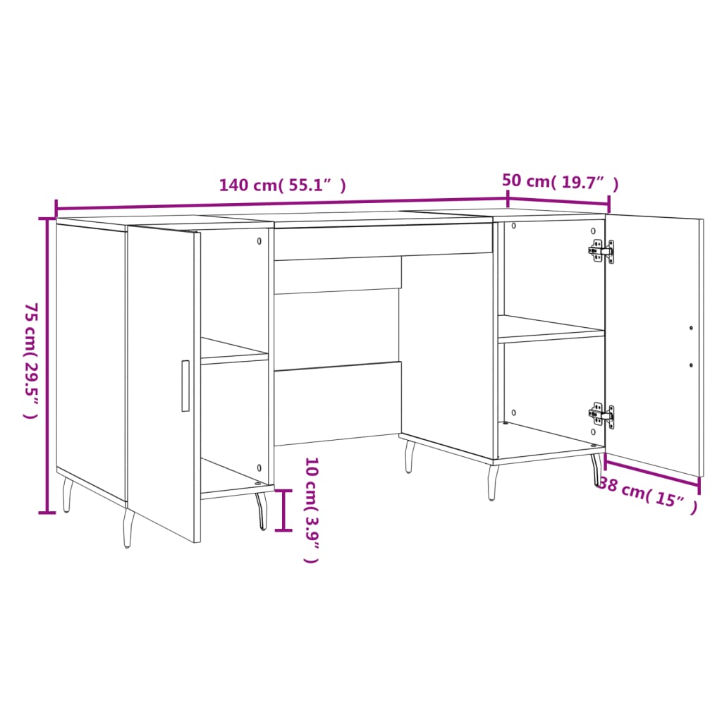 Desk 140X50X75 Cm Engineered Wood
