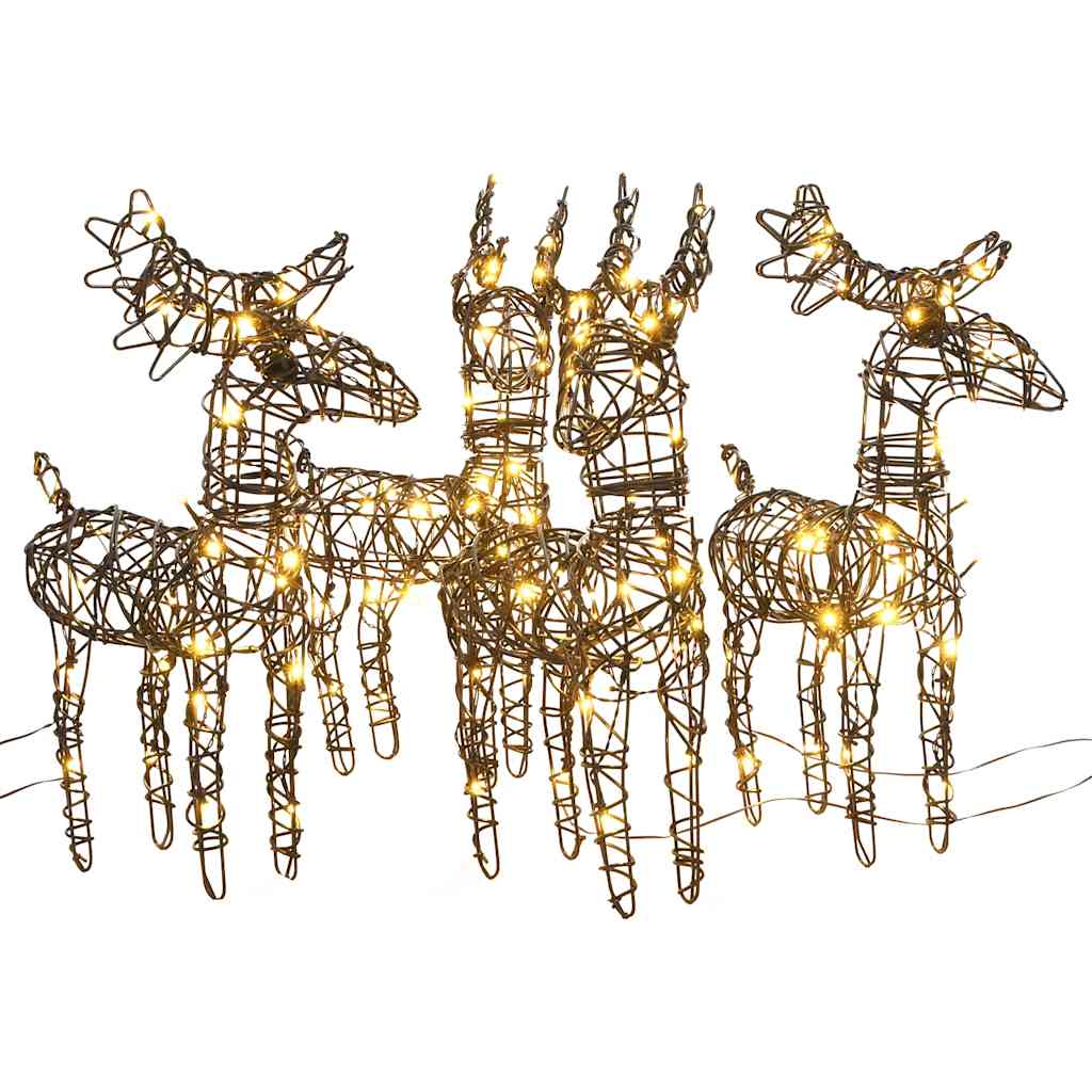 Christmas Decorations 2 Pcs Reindeers 80 Leds Warm White Rattan
