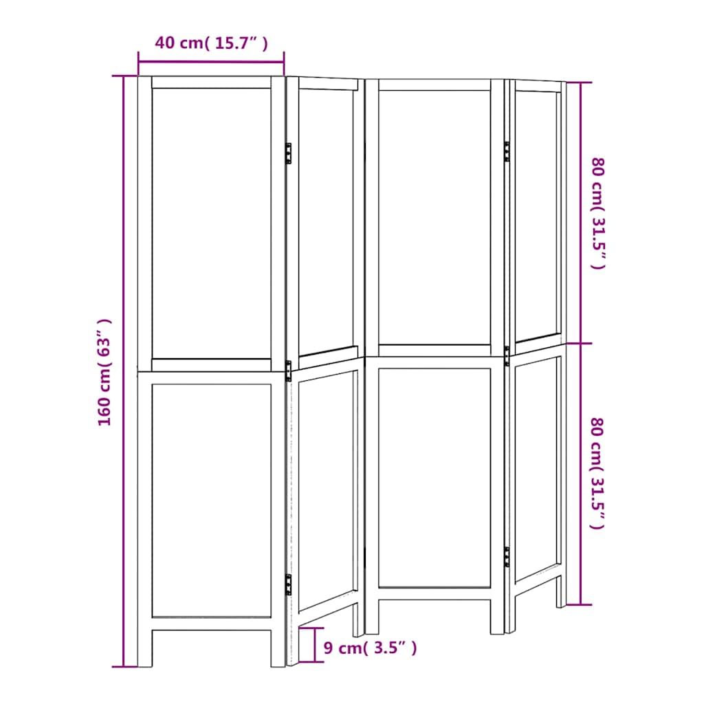 Room Divider 4 Panels White Solid Wood Paulownia
