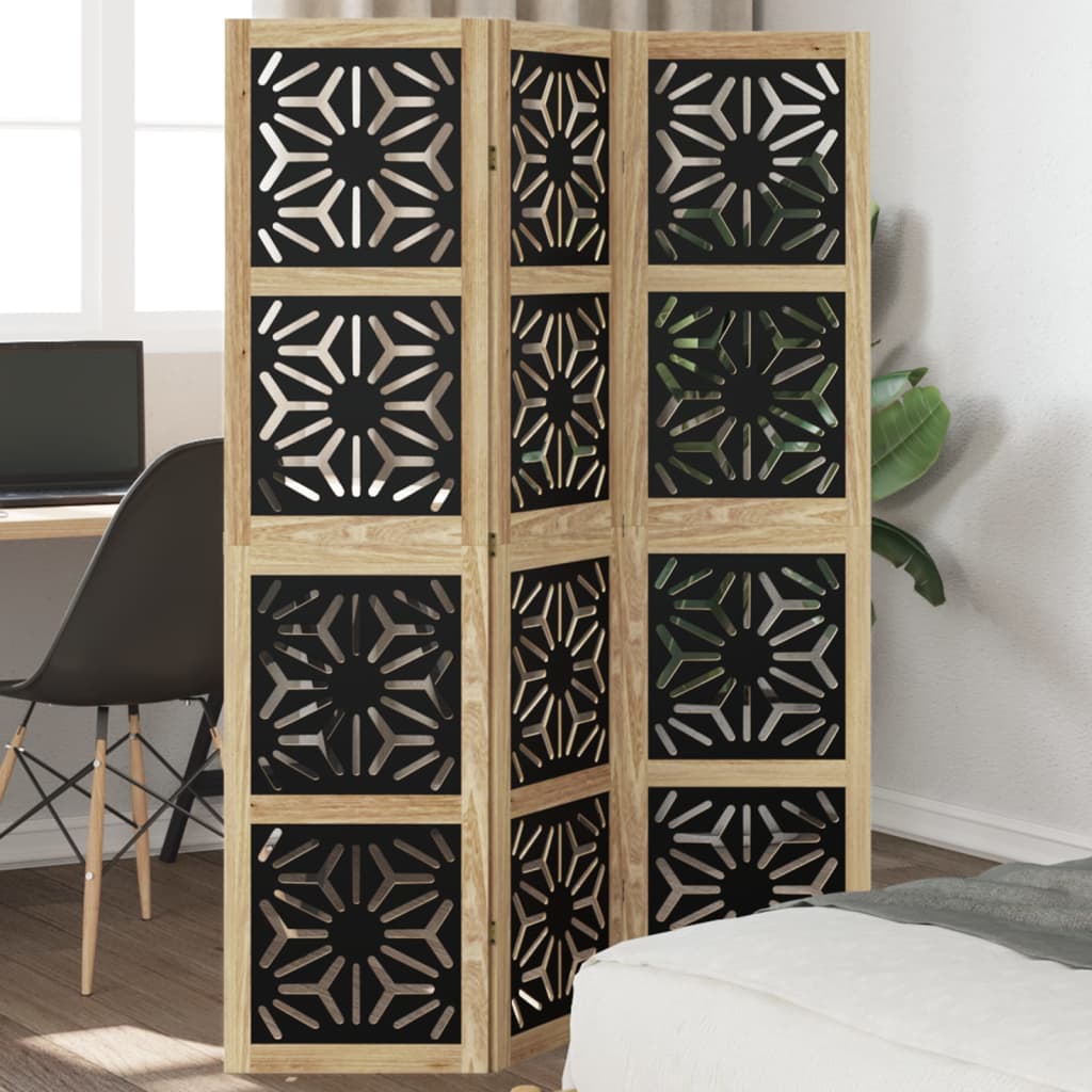 Room Divider 4 Panels Brown And Black Solid Wood Paulownia