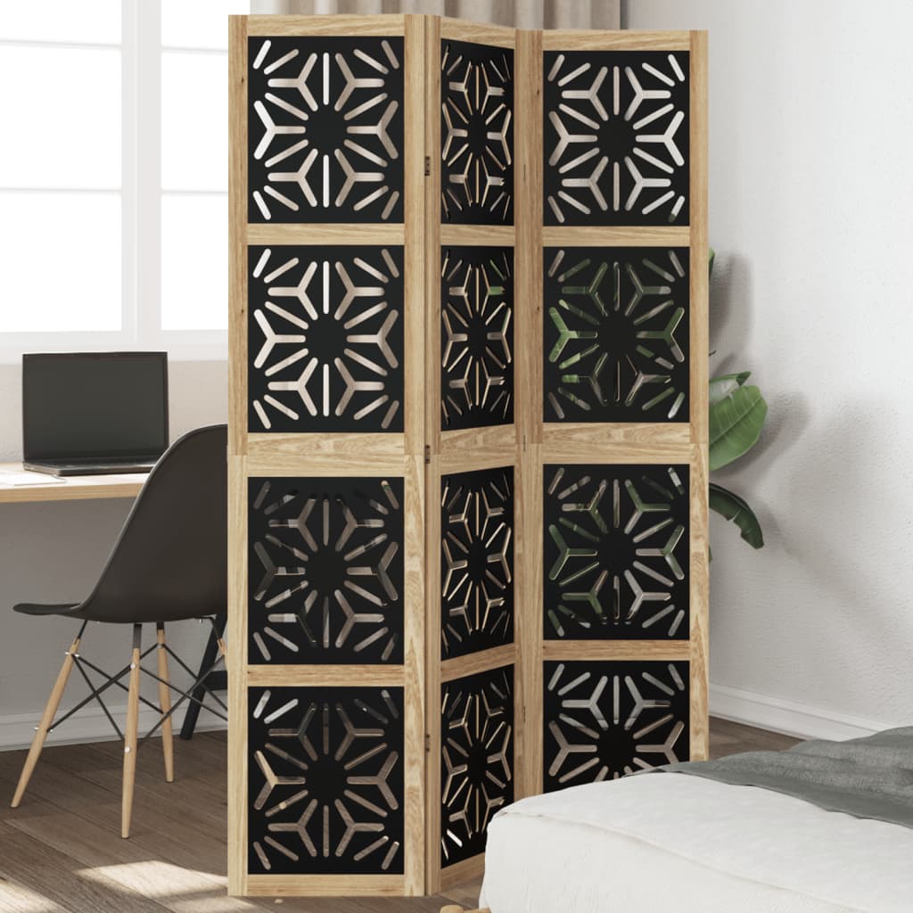Room Divider 4 Panels Brown And Black Solid Wood Paulownia