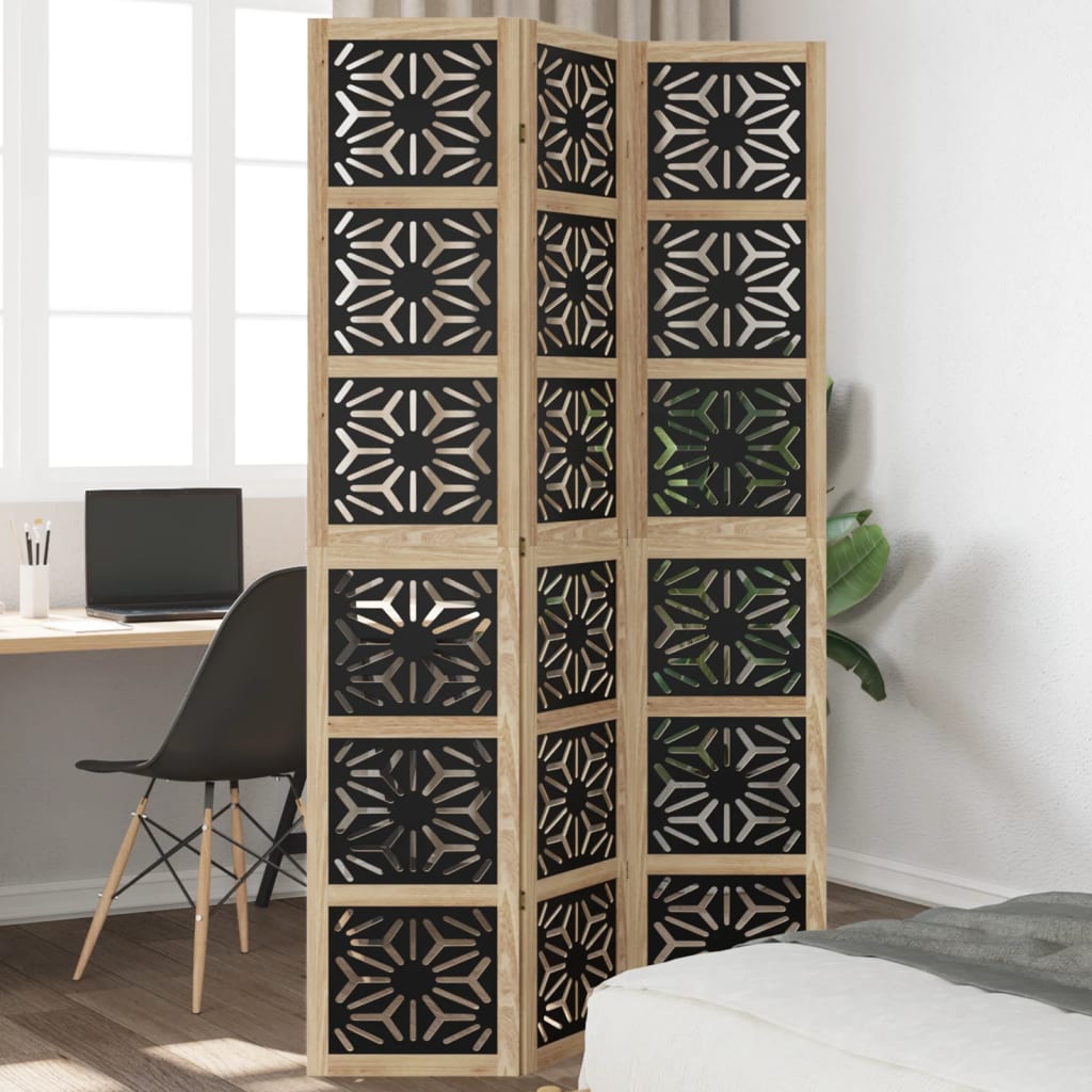 Room Divider 4 Panels Brown And Black Solid Wood Paulownia