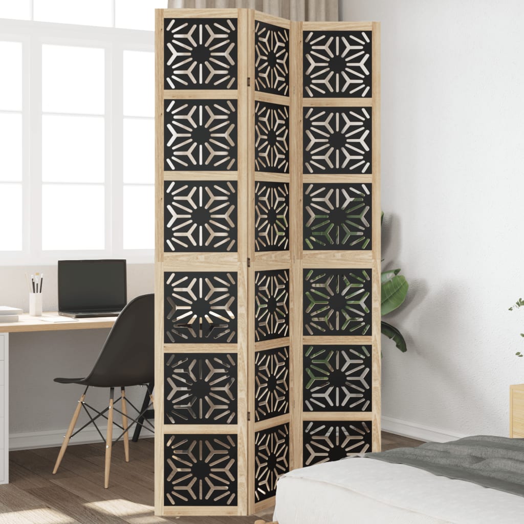 Room Divider 4 Panels Brown And Black Solid Wood Paulownia
