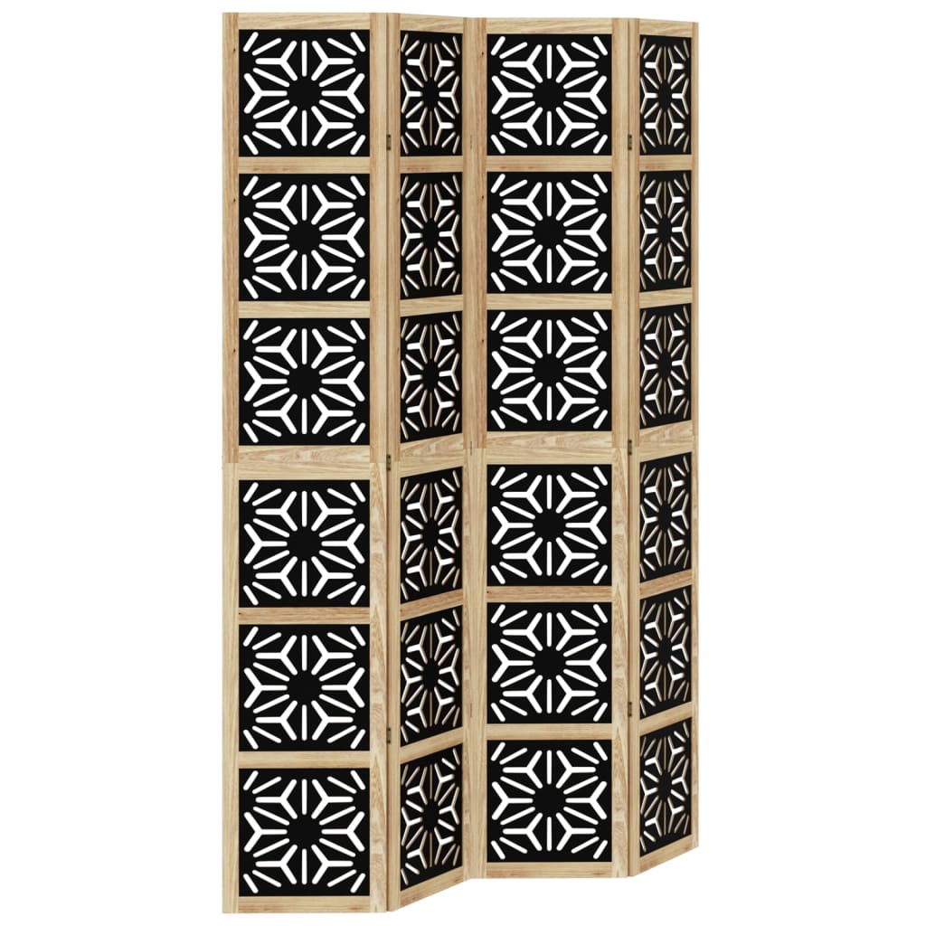 Room Divider 4 Panels Brown And Black Solid Wood Paulownia