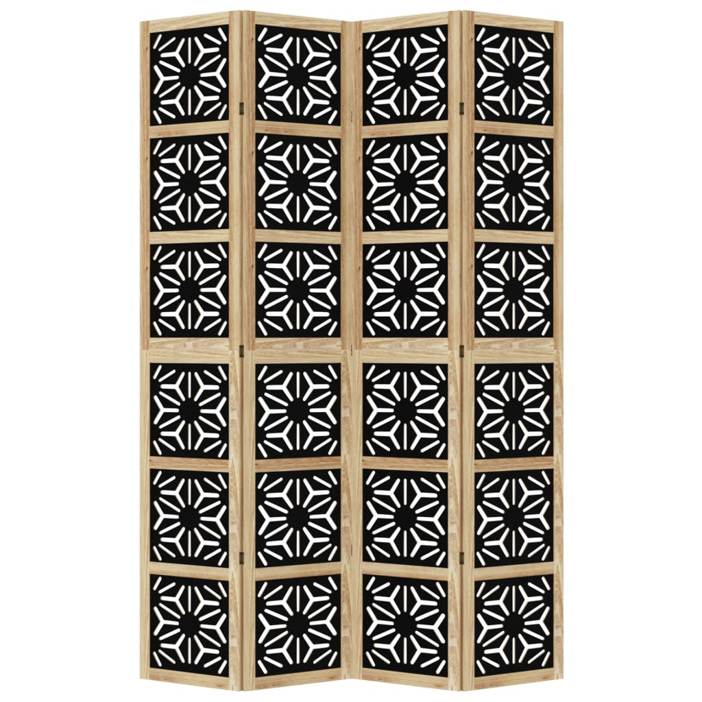 Room Divider 4 Panels Brown And Black Solid Wood Paulownia
