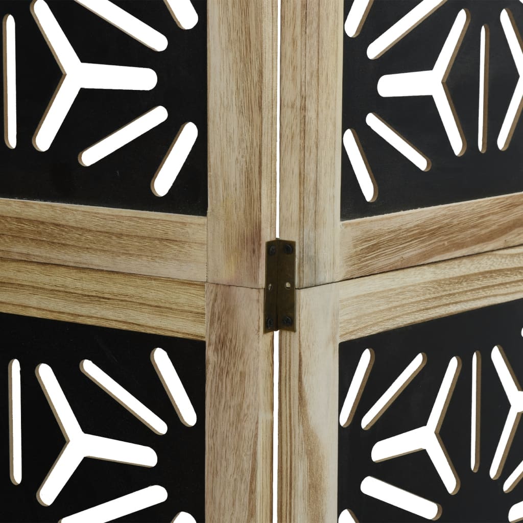 Room Divider 4 Panels Brown And Black Solid Wood Paulownia