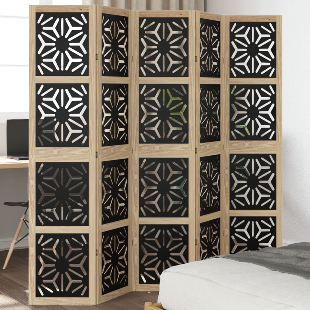 Room Divider 4 Panels Brown And Black Solid Wood Paulownia