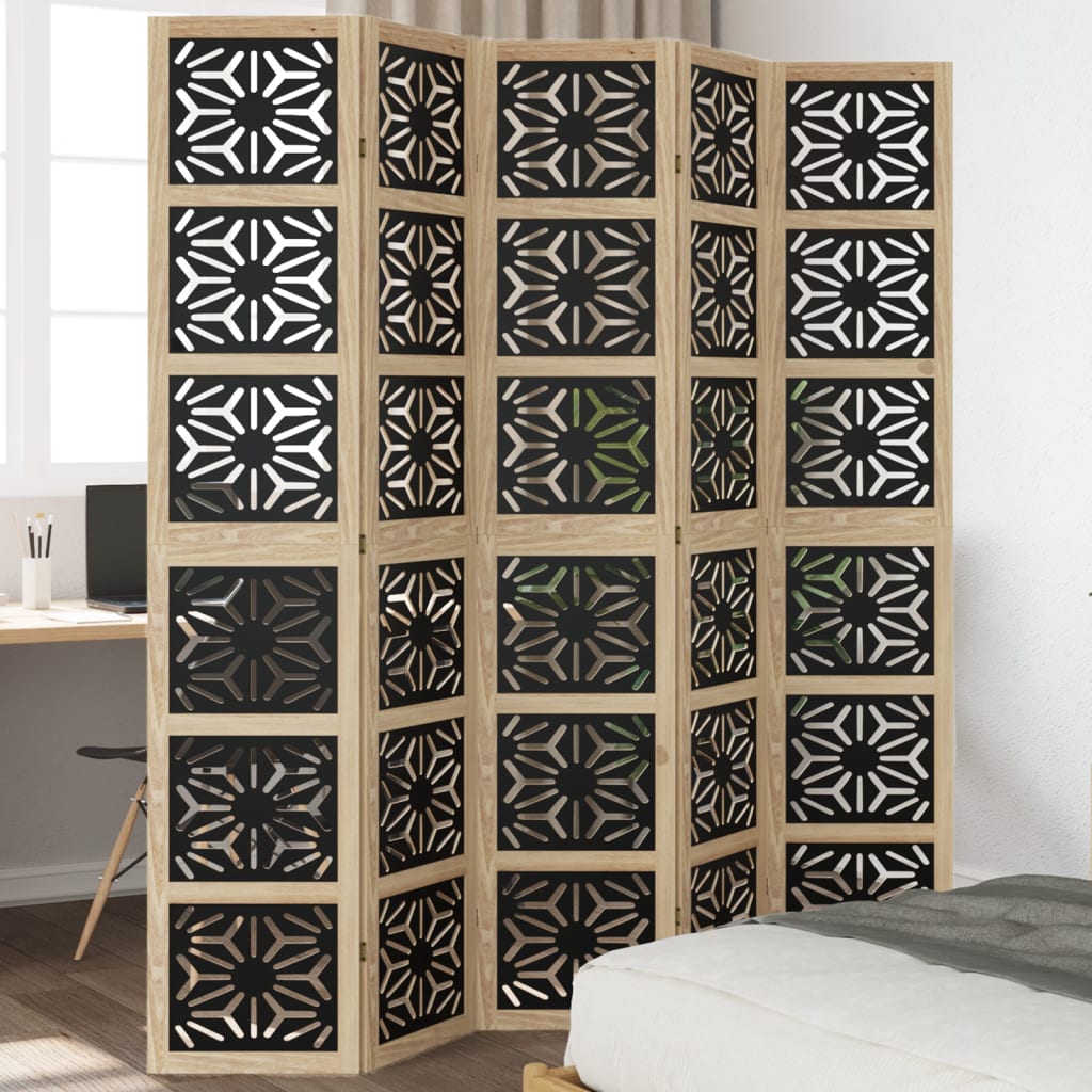 Room Divider 4 Panels Brown And Black Solid Wood Paulownia