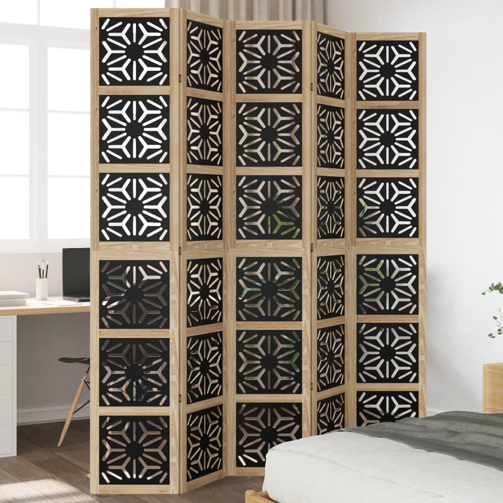 Room Divider 4 Panels Brown And Black Solid Wood Paulownia