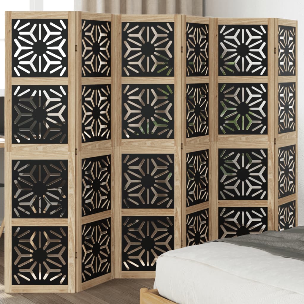 Room Divider 4 Panels Brown And Black Solid Wood Paulownia