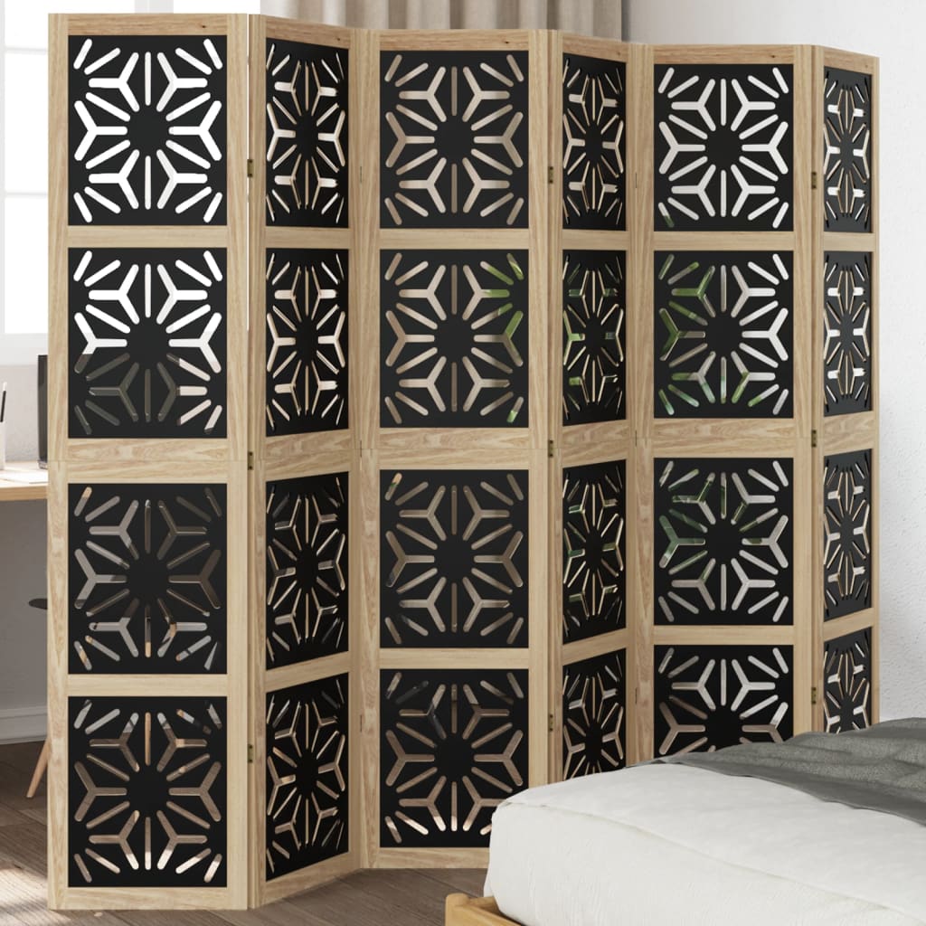 Room Divider 4 Panels Brown And Black Solid Wood Paulownia
