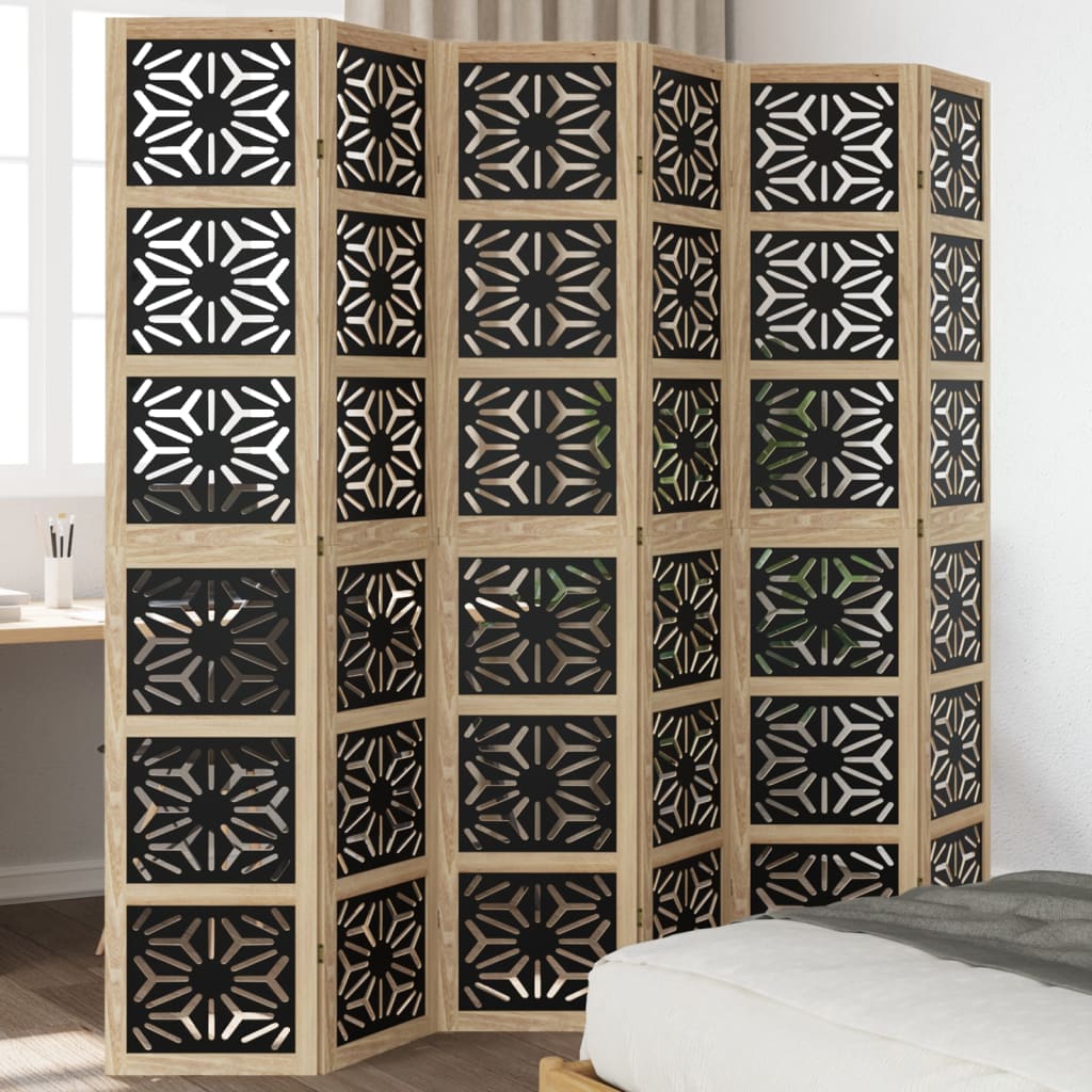 Room Divider 4 Panels Brown And Black Solid Wood Paulownia