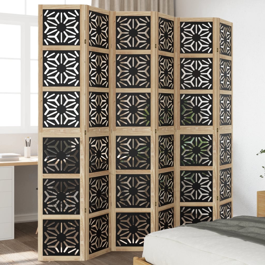 Room Divider 4 Panels Brown And Black Solid Wood Paulownia