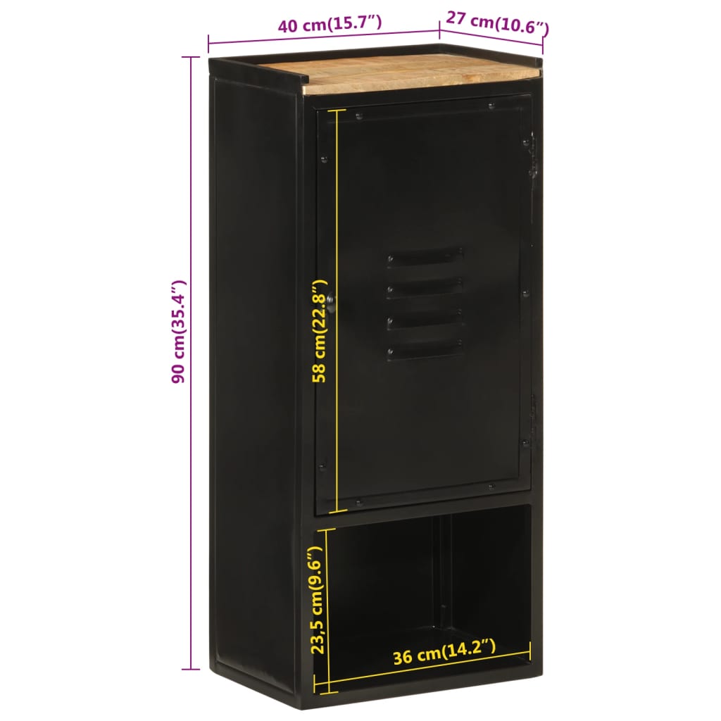 Bathroom Cabinet 40X27X90 Cm Iron And Solid Wood Mango