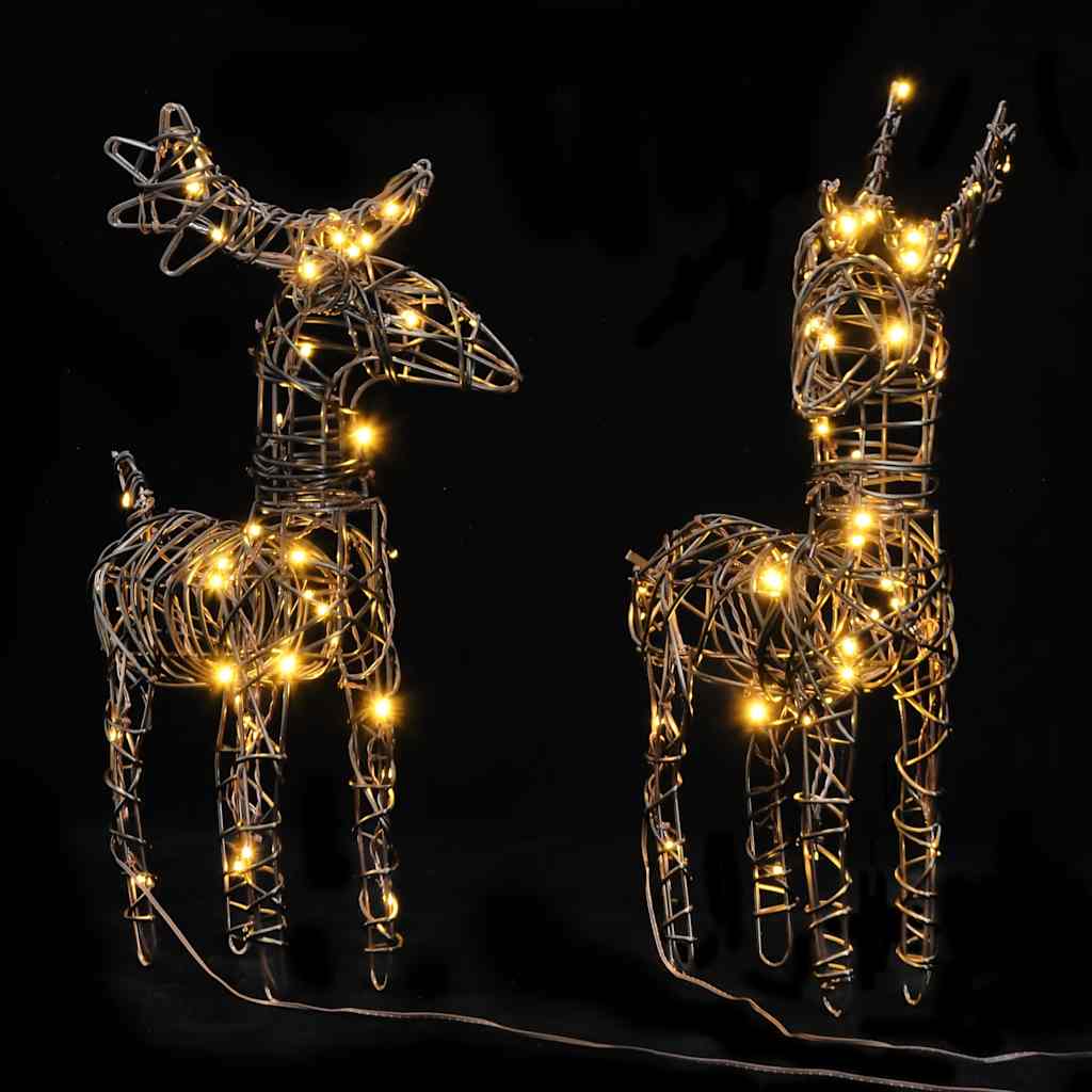Christmas Decorations 2 Pcs Reindeers 80 Leds Warm White Rattan