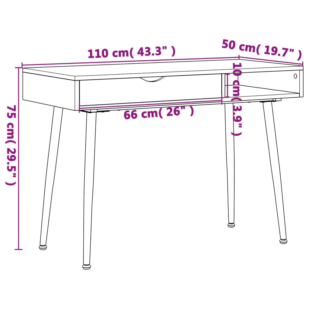 Computer Desk With Drawer Brown 110X50X75 Cm Engineered Wood