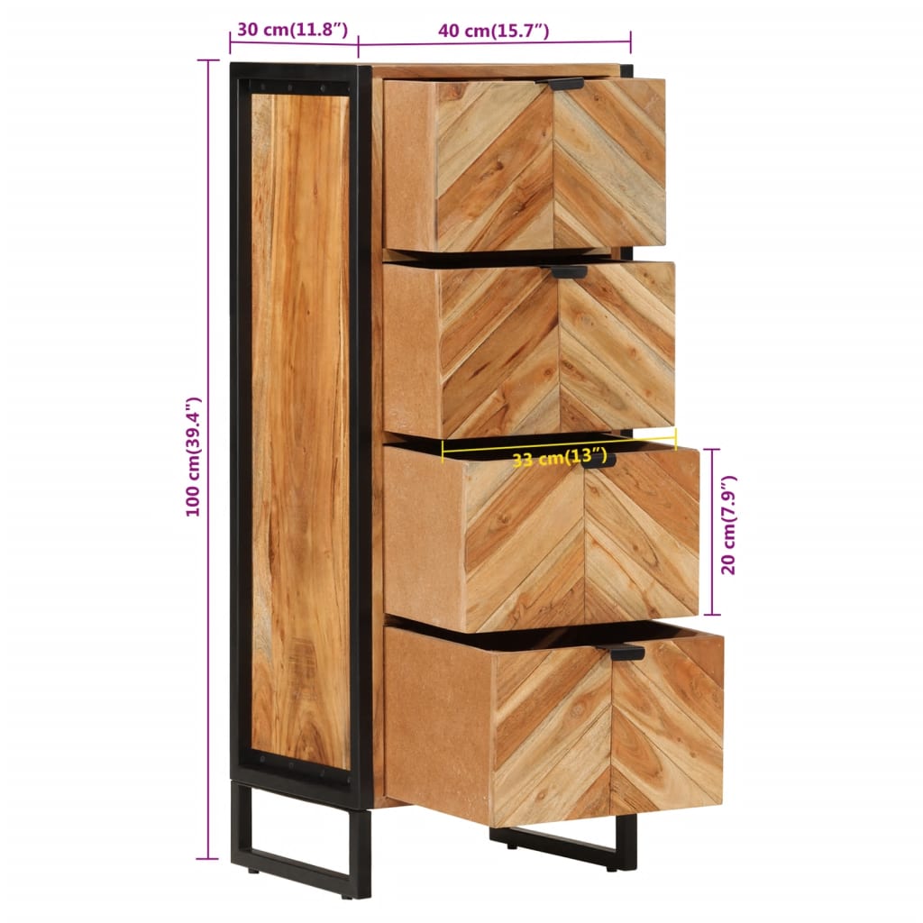 Bathroom Cabinet 40X30X100 Cm Solid Wood Acacia And Iron