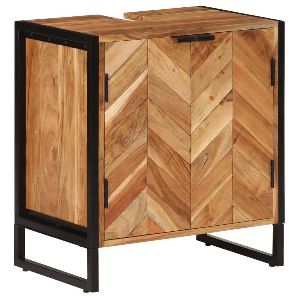 Bathroom Cabinet 55X35X60 Cm Solid Wood Acacia And Iron