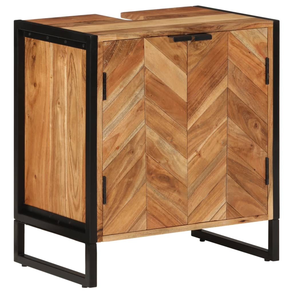 Bathroom Cabinet 55X35X60 Cm Solid Wood Acacia And Iron
