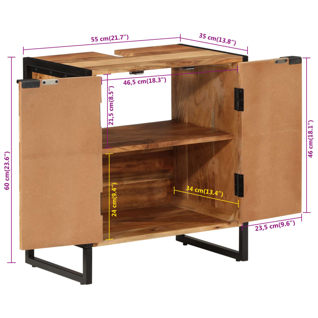 Bathroom Cabinet 55X35X60 Cm Solid Wood Acacia And Iron