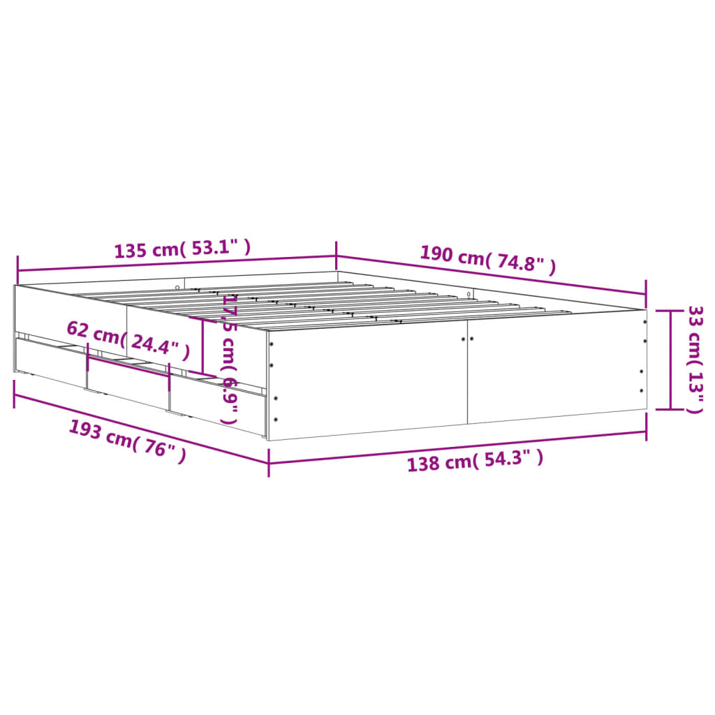 Bed Frame With Drawers Without Mattress Double