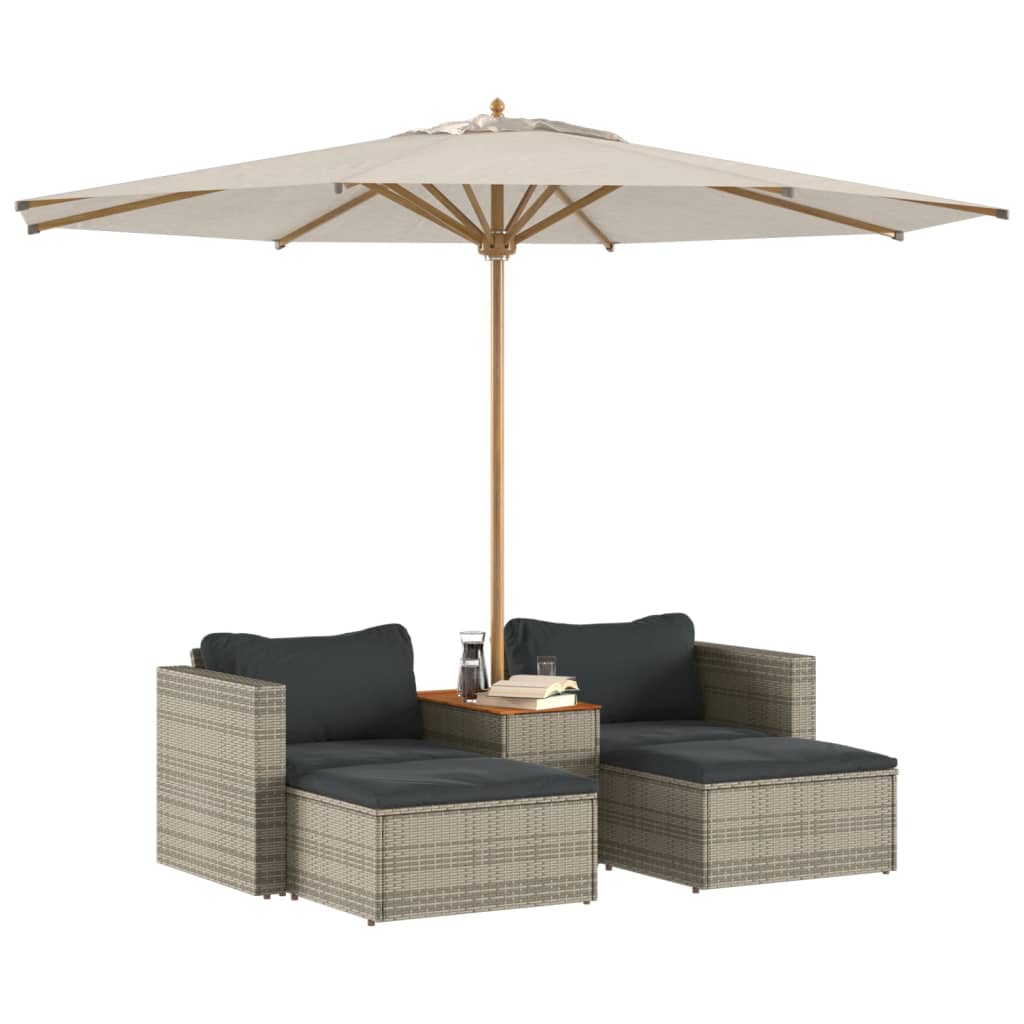 5 Piece Garden Sofa Set With Cushions Poly Rattan Acacia