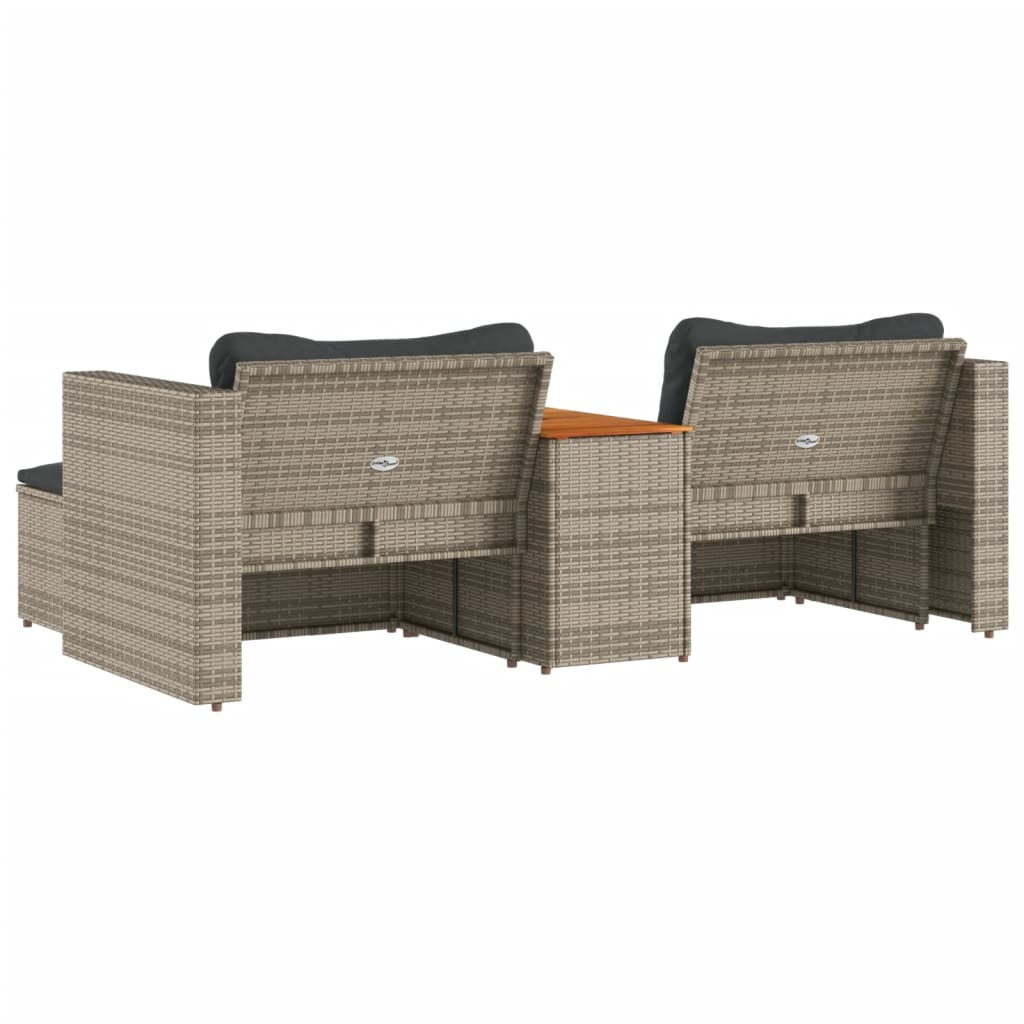 5 Piece Garden Sofa Set With Cushions Poly Rattan Acacia