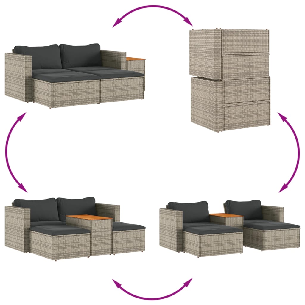 5 Piece Garden Sofa Set With Cushions Poly Rattan Acacia